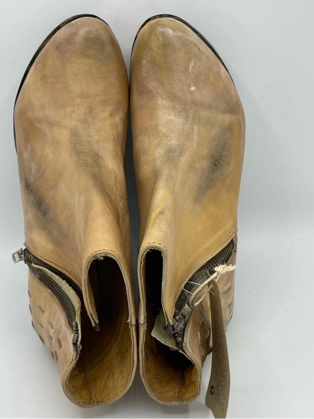 BED|STU Cobbler Series Tan Distressed Leather Wedge Ankle Boots NWT